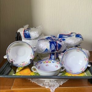 Czechoslavakia Chateau Porcelain 2 Handle Soup Bowls VTG set/12